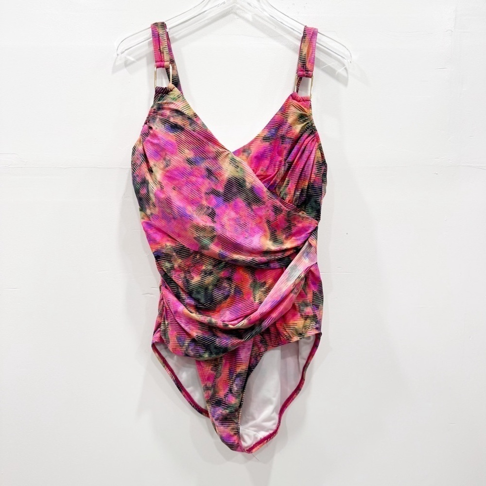 Spanx One Piece Draped Swimsuit Colorscreen Multi Color Size 16 Padded Bust